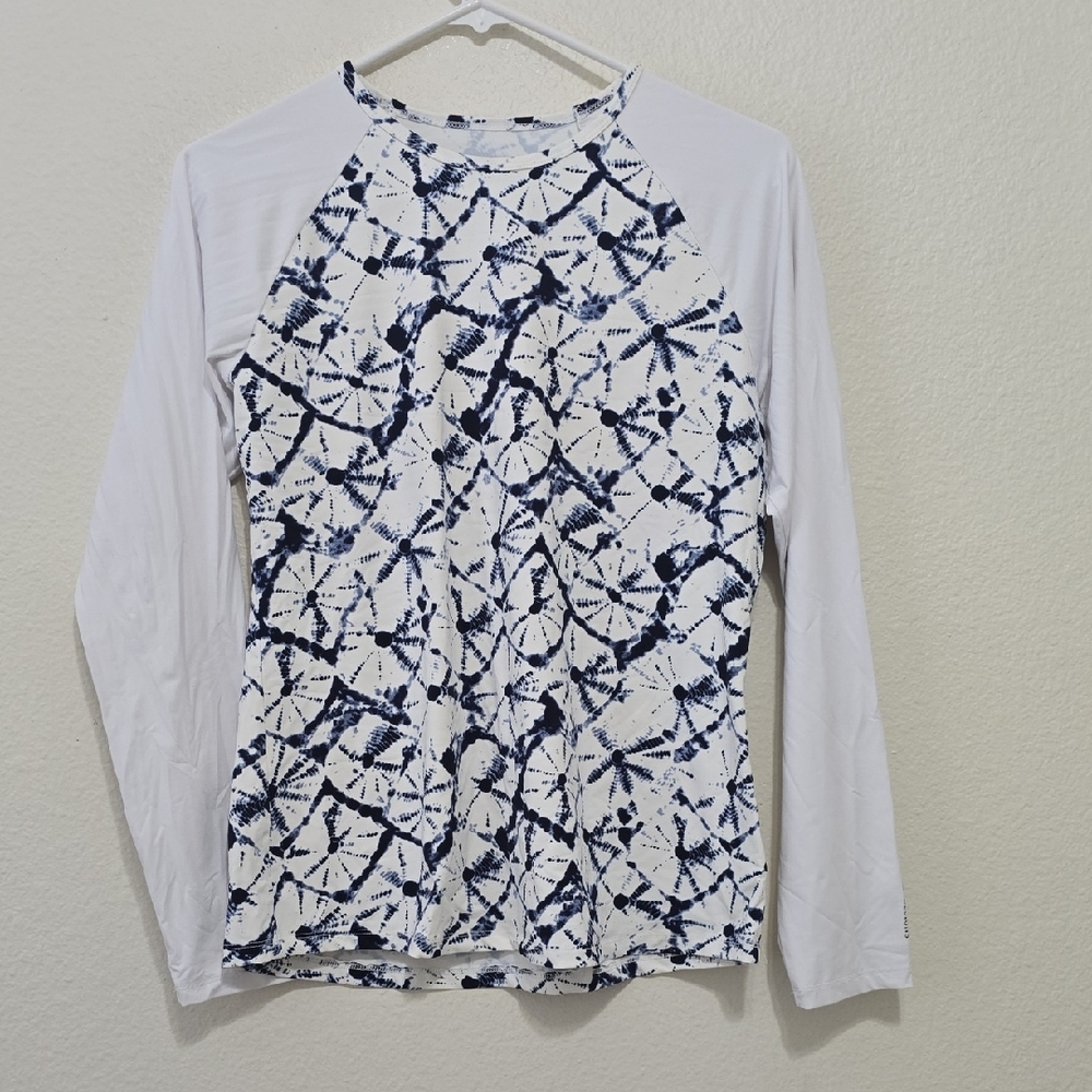 Carve Designs White & Navy Tie-Dye Raglan Long Sleeve Top L